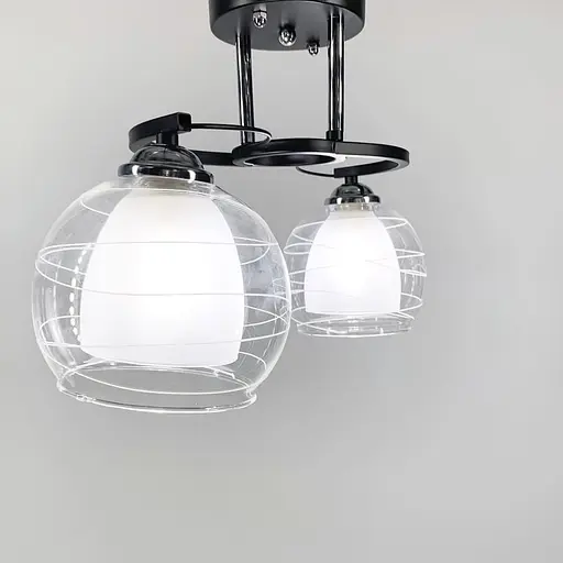 Стельова люстра в чорному корпусі на 2 подвійних плафони у корпусі 45 см | Арт. 6634/2 BK | Line F - фото 1