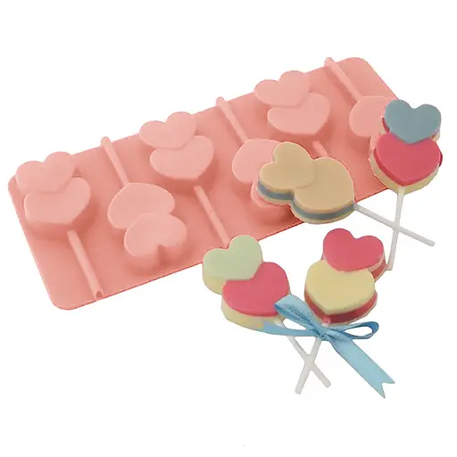 Силиконовая форма для леденцов и конфет на палочке "Сердечки", Kitchen Master Бежевый 87404 - фото 2