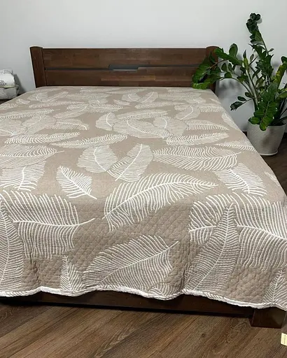 Муслиновое двустороннее покрывало 210x250 см с ботаническим принтом, плед на двуспальную кровать, уютный домашний Бежево-молочный - фото 7