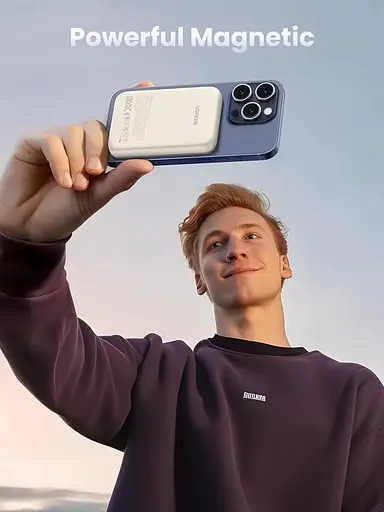 Магнитный Magsafe Павербанк Ugreen PB560 5000 mAh 15 Вт с беспроводной магнитной зарядкой для iPhone бежевый - фото 5