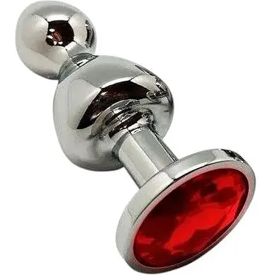 Металева анальна пробка Wooomy Lollypop Double Ball Metal Plug Red S діаметр 2.8 см довжина 8.5 см