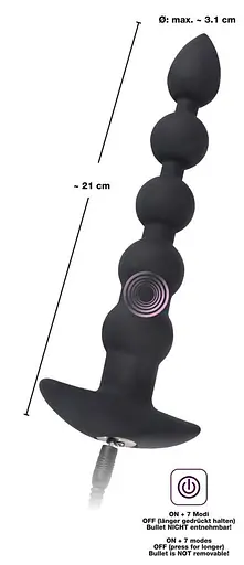 Анальний ланцюжок з вібрацією Black Velvets Rechargeable Beads 21 см (чорний) - фото 5