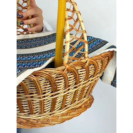 Комплект Великодній кошик Галичина із лляним рушником 70х30 см Рандеву синій та свічкою - фото 2