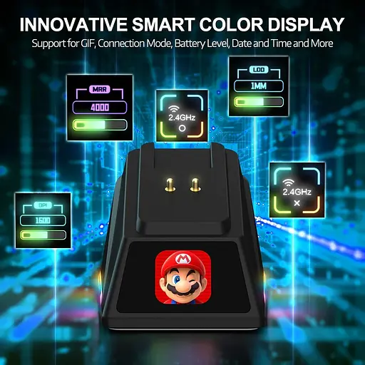 Игровая беспроводная мышка AJAZZ AJ159 Apex / Три режима подключения / 42000 DPI / сенсор PAW3950 / Док-станция с LED-дисплеем / White - фото 4