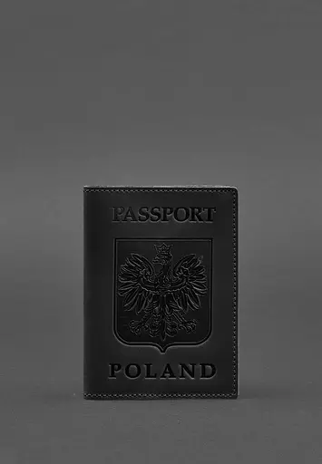 Кожаная обложка для паспорта с польским гербом черная Crazy Horse - фото 2