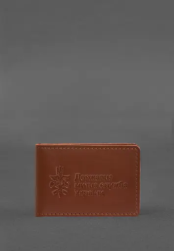 Кожаная обложка для удостоверения государственной государственной таможенной службы (ДМС) Светло-коричневая - фото 2