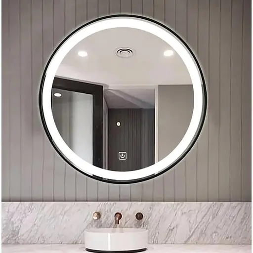 Зеркало Dusel Led DE-M2071D Black кругле 80x80 см сенсорне включення + підігрів, Чорний - фото 4