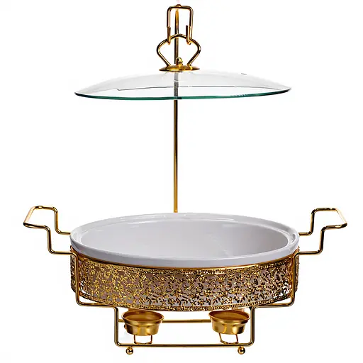 Мармитница настольная фарфоровая 2.5 литра мармит круглый на подставке Белый с золотом Yiwu YL-76 - фото 3