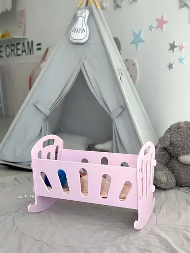 Іграшкове ліжечко для ляльок з постількою (Рожева) - фото 3