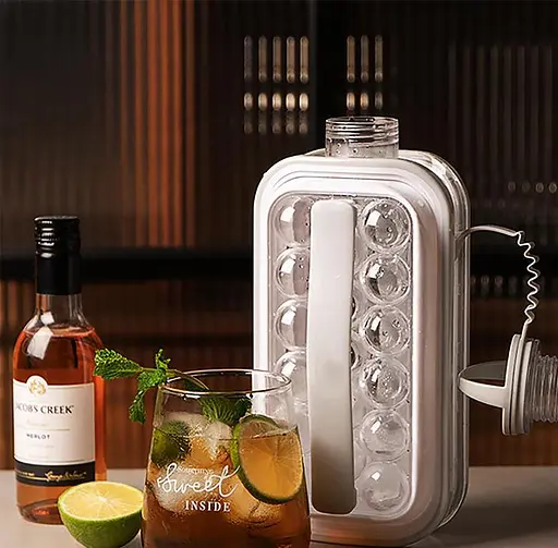 Форма для кубиков льда портативная силиконовая переносная бутылка на 17 шариков DIY ICE, Kitchen Master Белый 86116 - фото 8