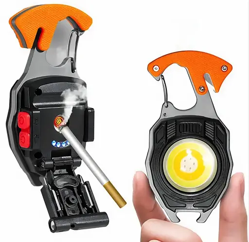 Многофункциональный мини фонарик брелок СОВ 5147 с зажигалкой стопорезом с карабином - фото 2