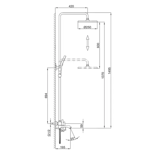 Душова система Frap вилив, лійка 3-функції F2475, Хром - фото 6