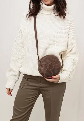 Шкіряна кругла жіноча сумка Бон-Бон темно-коричнева - фото 5