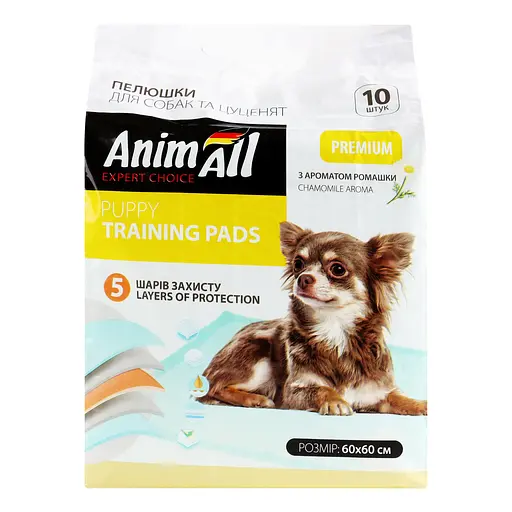 Пелюшки для собак та цуценят AnimAll Puppy Training Pads з ароматом ромашки 60х60 см 10 шт. - фото 2