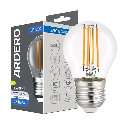 Світлодіодна лампа Ardero LB-202 7.6 Вт E27 4000K - фото 1