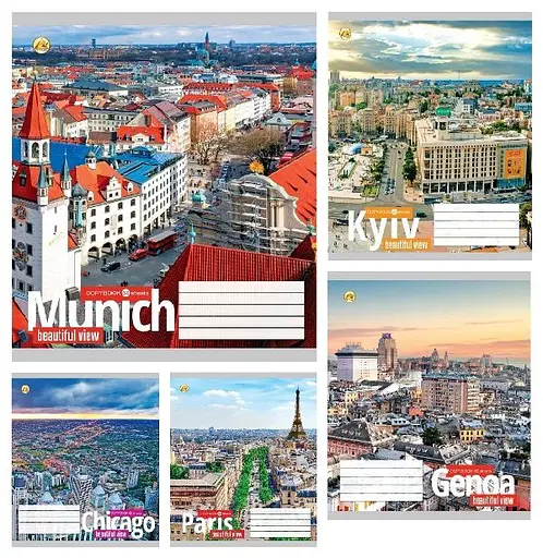 Тетради ученические 60 листов клетка Тверда 41606 Місто, 10 шт. в упаковке