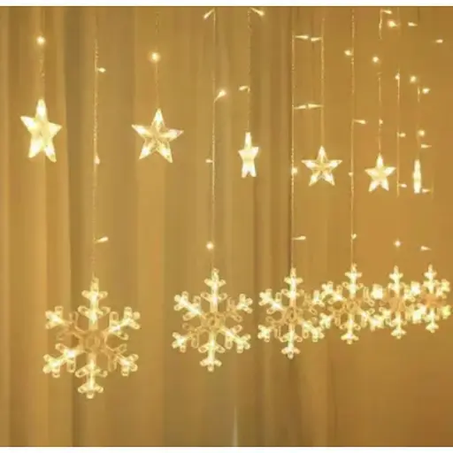 Гирлянда 6 снежинок и 6 звезд 2.5 × 1 м 138 LED теплый белый СС 01004 - фото 1