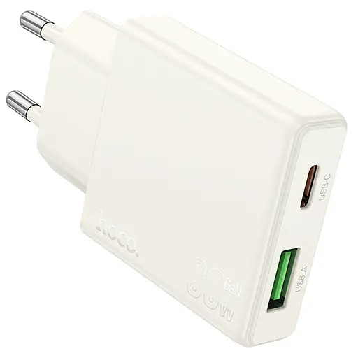 МЗП Hoco N45 Biscuit PD30W+QC3.0 (1USB-A/1C) + кабель Type-C to Lightning Moonlight white - фото 4