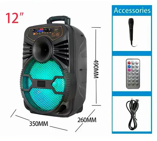 Портативная колонка Big AVEN-XR12 75W, USM/MP3/FM/Bluetooth + 2 микрофона караоке - фото 3
