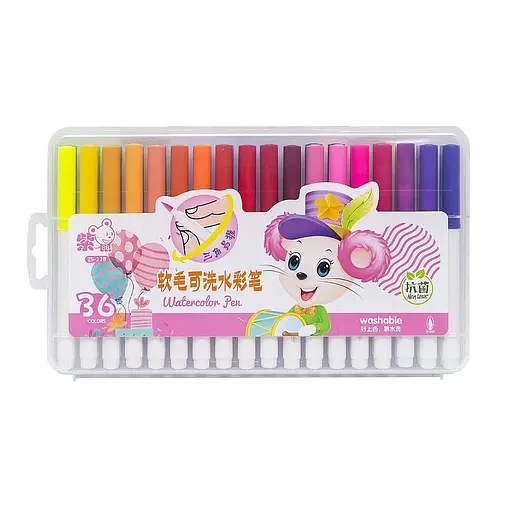 Фломастер - пензлик Bambi Water color pen 36 кольорів 228-36 у пластиковому боксі Рожевий