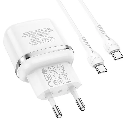 Набір зарядний адаптер + кабель Hoco N24 Victorious single port charger set C to C білий - фото 5
