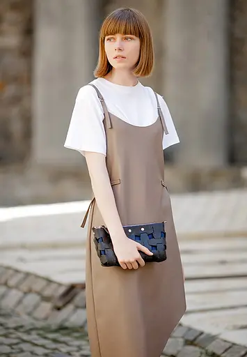 Шкіряна плетена жіноча сумка Пазл S синя Crazy Horse - фото 6