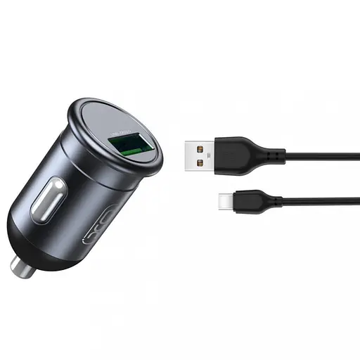 Автомобільний зарядний пристрій XO CC46 QC3.0 18W car charger with Type-c cable Сірий - фото 1