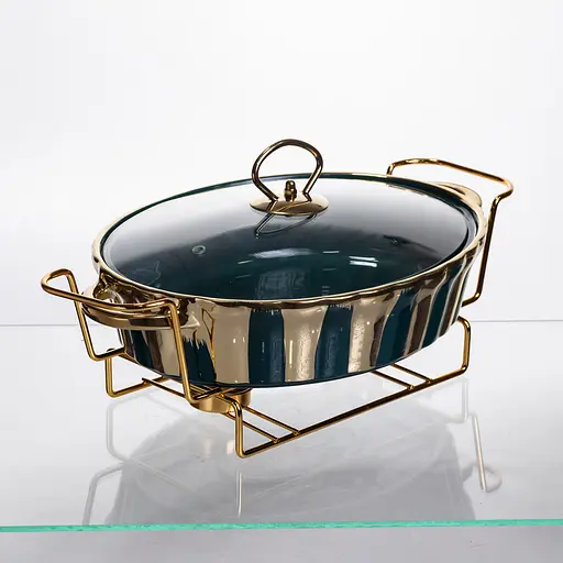 Мармит фарфоровый настольный овальный 1.5 литра мармитница с подогревом Yiwu JY-6 - фото 4