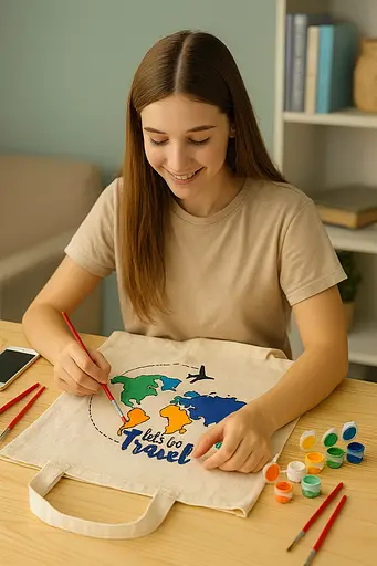 Набір, екосумка-розмальовка, „Lets go Travel“, бавовна 220 г/м2, 38х42см, ROSA Talent [CD]