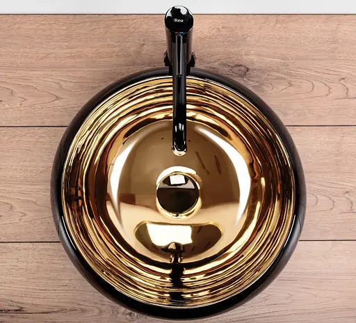 Умивальник Rea Luna black matt gold накладний REA-U3306, Золотий - фото 4