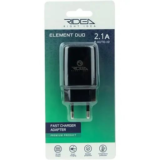 Мережевий зарядний пристрій Ridea RW-21011 Element Duo Fast Charging 2.1 A Black - фото 2