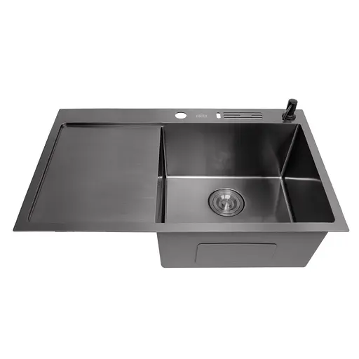 Кухонная мойка черная с левым крылом с PVD покрытием Nett NB-7848(L), Черный - фото 2