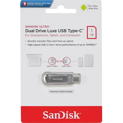 Флеш-накопичувач SanDisk USB 3. 1 Ultra Dual Luxe Type-C 1TB (150 Mb/s) - фото 2