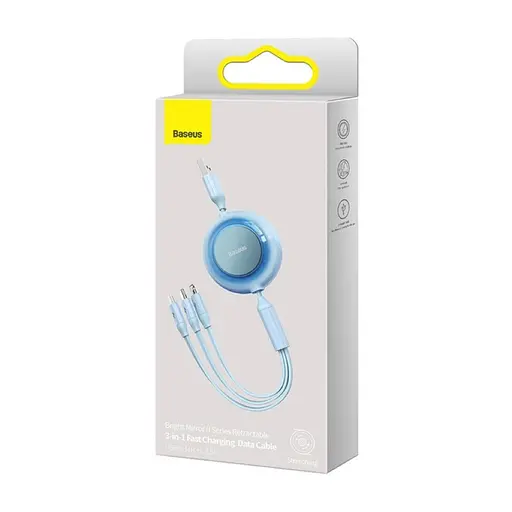 Кабель Baseus Bright Mirror 2 Series Retractable 3-in-1 Fast Charging Data Cable USB to M+L+C 3.5A 1.1m Sky Blue - фото 2