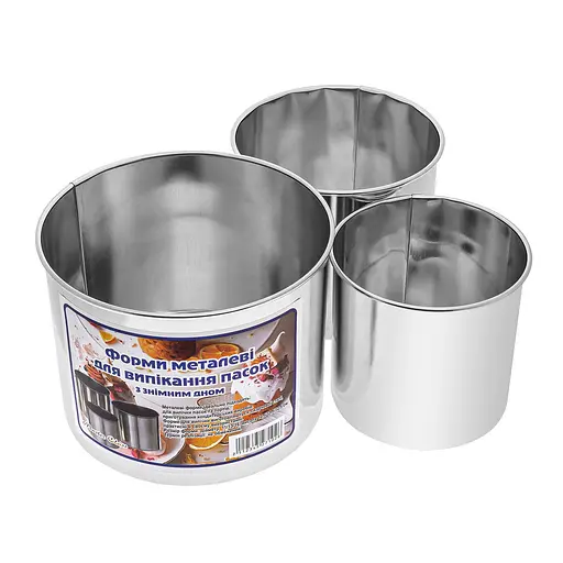Набір з 3 форм для випікання пасок зі знімним дном із харчової сталі Ø 16/13/11 см, Master Class Сірий 86153 - фото 1