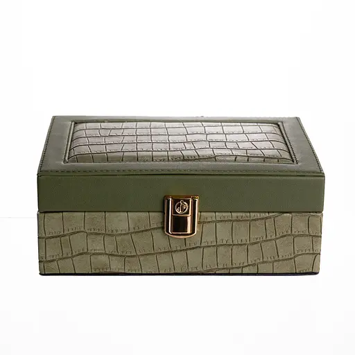 Скринька для прикрас з екошкіри 10 відділень із дзеркалом 20×14×8 см органайзер для прикрас Зелений Yiwu HP-5-19GR - фото 6