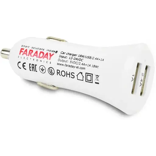Автомобільний зарядний пристрій Faraday Electronics 18 Вт USB CAR з 2 USB виходами 2.4 А та 1 А - фото 2
