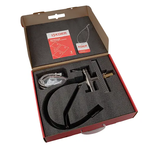 Смеситель для кухни Koer "Водопад" KB-74027-07 с черным силиконовым изливом KR5203 Графит - фото 7