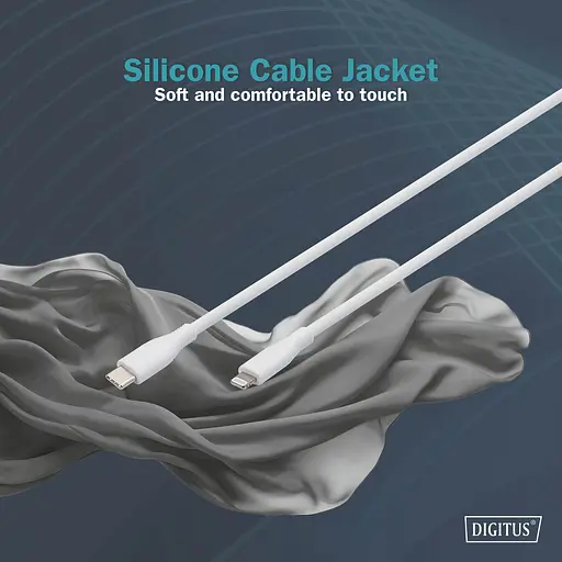 Digitus USB-C > Lightning зарядка/синхронизация, 1м, USB 2.0, 60W, силиконовый, белый - фото 9