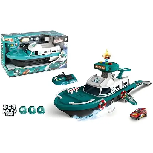 Корабль 660 A-249 парковка, звук, подсветка, инерция, масштаб 1:64, в коробке зеленый - фото 2