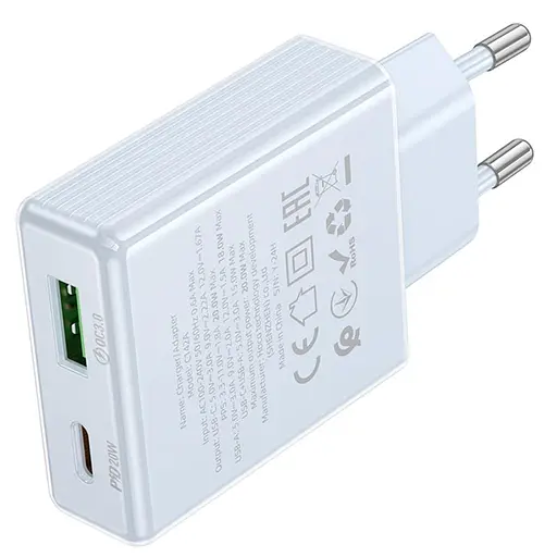 МЗП Hoco C142A Direct PD20W+QC3.0 (1USB-A/1C) Blue - фото 3