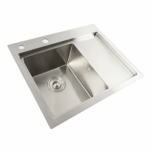 Кухонная мойка нержавейка 58x48 L Platinum Handmade (два отверстия, круглый сифон 3,0/0,8), Нержавеющая сталь - фото 4