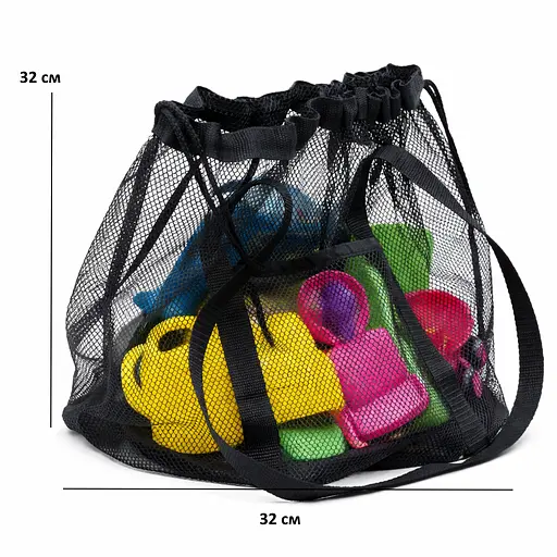 Сумка ORGANIZE з міцної сітки у пісочницю на затяжці 33•32 см (чорний) - фото 3