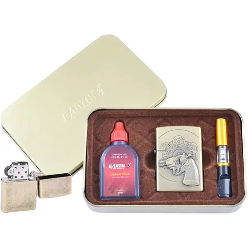Зажигалка бензиновая в подарочной коробке EARTH Револьвер XT-4932-4 Brown (10849)
