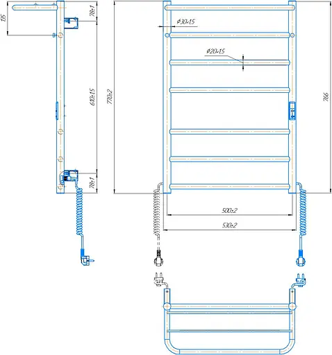 Електрична рушникосушка Mario Home-І 770x530/240 TR К 2.3.8600.10.P, Хром, універсальне (коннектор), Електронний - фото 4