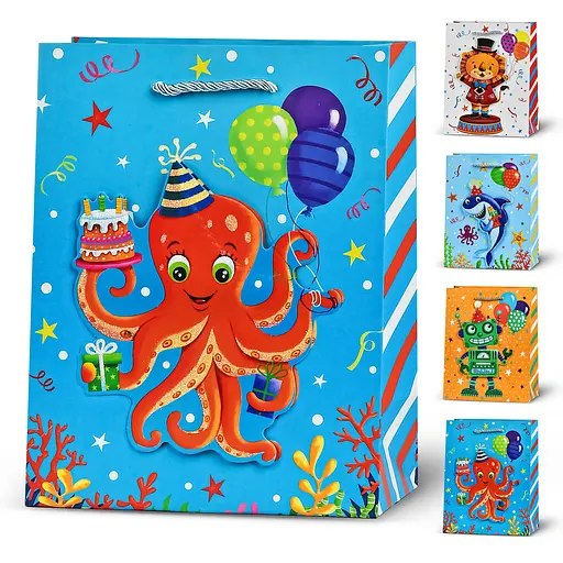 Пакет подарунковий паперовий M Funny 3D, 26x32x10 см, 6 шт. в упаковці, R33201-M