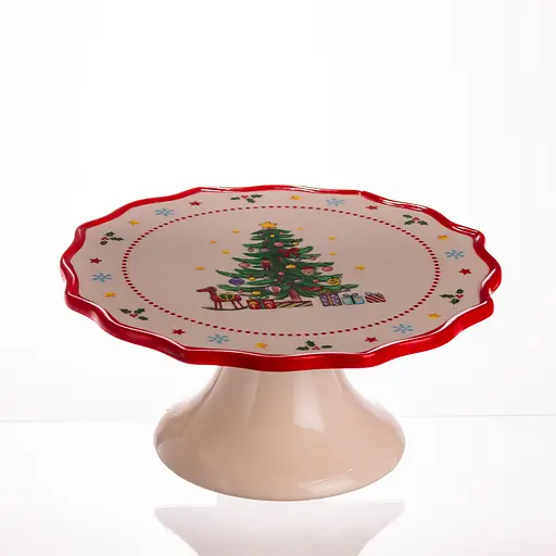 Тортовница фарфоровая Yiwu на ножке New Year Ø21 (см) подставка для торта, капкейков CR-1-6 - фото 2