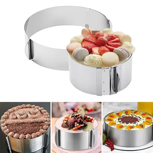 Кондитерське кільце розсувна кругла форма для випікання та формування салатів та тортів 15-30 см, Master Class Сірий 83254 - фото 2