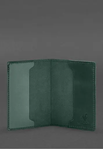 Кожаная обложка для военного билета офицера запаса 8.2 зеленая Crazy Horse - фото 3