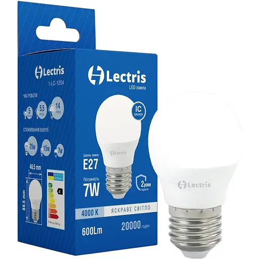 Світлодіодна лампа Lectris G45 7W 4000K 220V E27 1-LC-1205